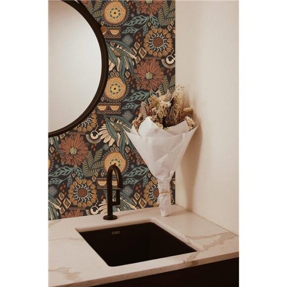 17.7in x 6.6ft‎ Removable Wallpaper Peel and Stick Floral Boho  Retro Wall Decor - Picture 3 of 6